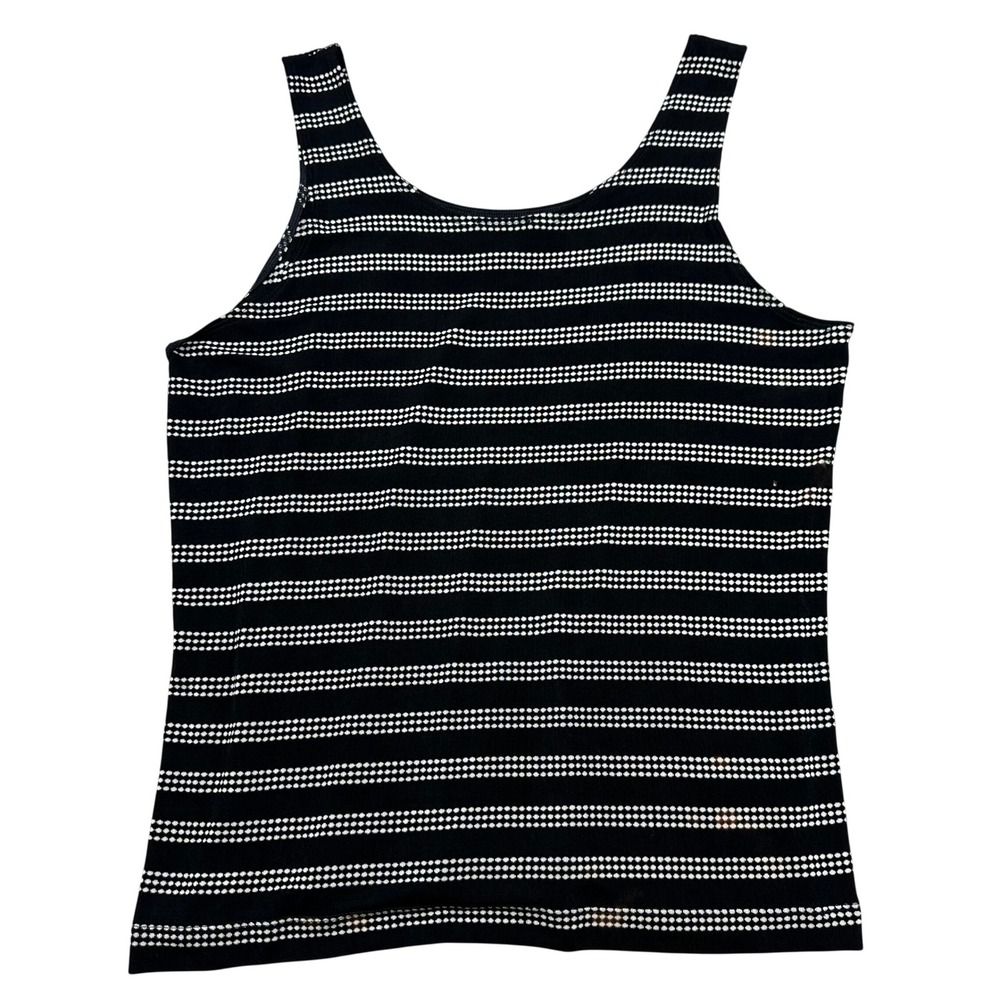 Chicos Travelers Tank Top Womens 2 L Black White Striped Scoop Neck **READ** - Picture 2 of 8